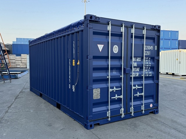 20ft Open Top Soft Top container (ISO 22U1) met afneembaar zeil en zwenkbare bovenbalk voor eenvoudige belading van bovenaf - Wilbert Trading